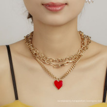 ins cold wind layered multi-layered red love necklace fashionable choker hip hop hiphop clavicle chain